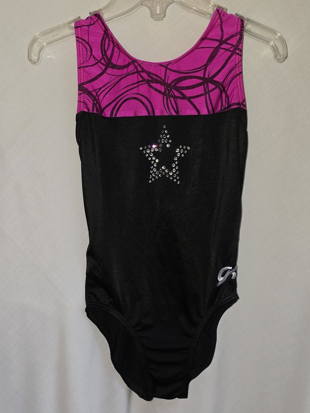 GK Black and Fuchsia Dance Leotard with Rhinestone Star Size CM